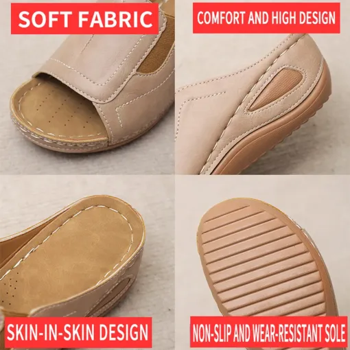 Blisscomfy Arch Support Stretchy Wide Toe Box Wedge Sandals