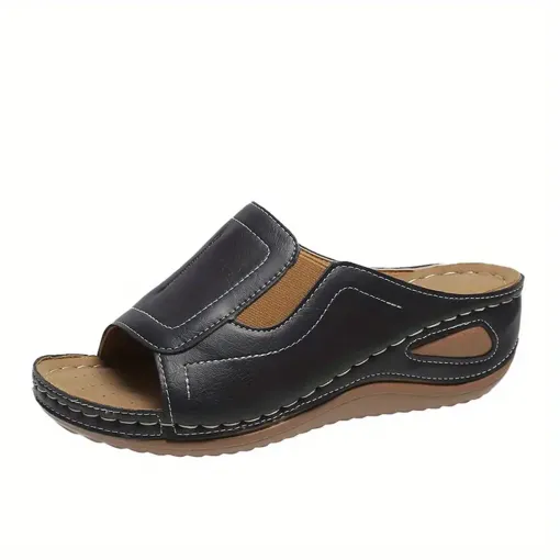 Blisscomfy Arch Support Stretchy Wide Toe Box Wedge Sandals