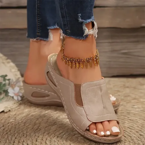 Blisscomfy Arch Support Stretchy Wide Toe Box Wedge Sandals