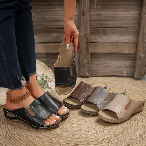 Blisscomfy Arch Support Stretchy Wide Toe Box Wedge Sandals