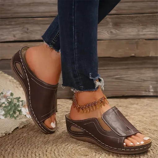 Blisscomfy Arch Support Stretchy Wide Toe Box Wedge Sandals