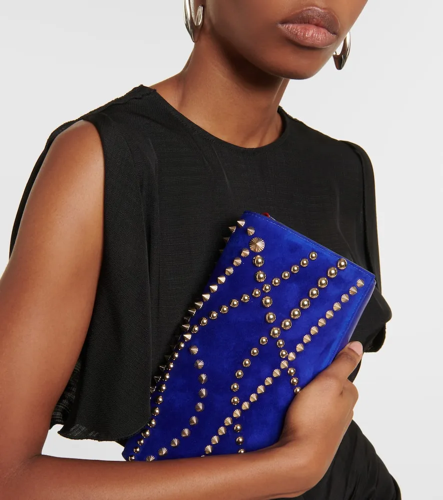 Christian Louboutin Paloma embellished suede and leather clutch