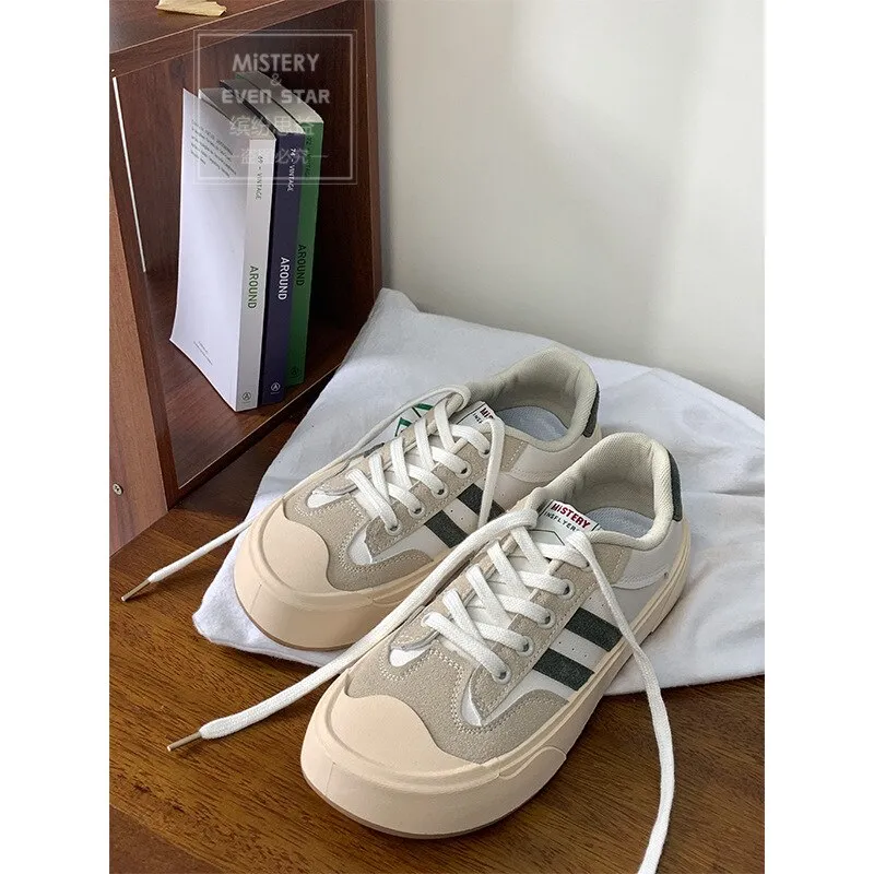 Spring  New Women's Fashion Student Low-Top Leather Shoes Running Sneakers Comfortable Big Head Shoes Casual Vulcanized Shoes